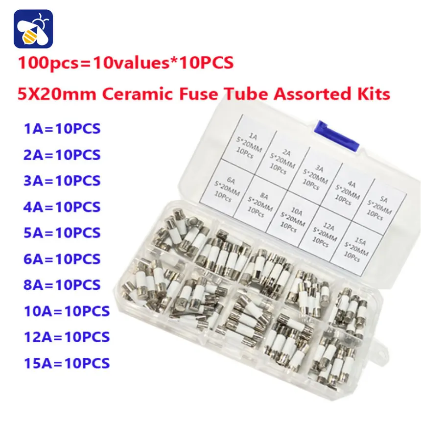 100PCS set of 5 * 20 ceramic fuse tube fuse current protection devices home power