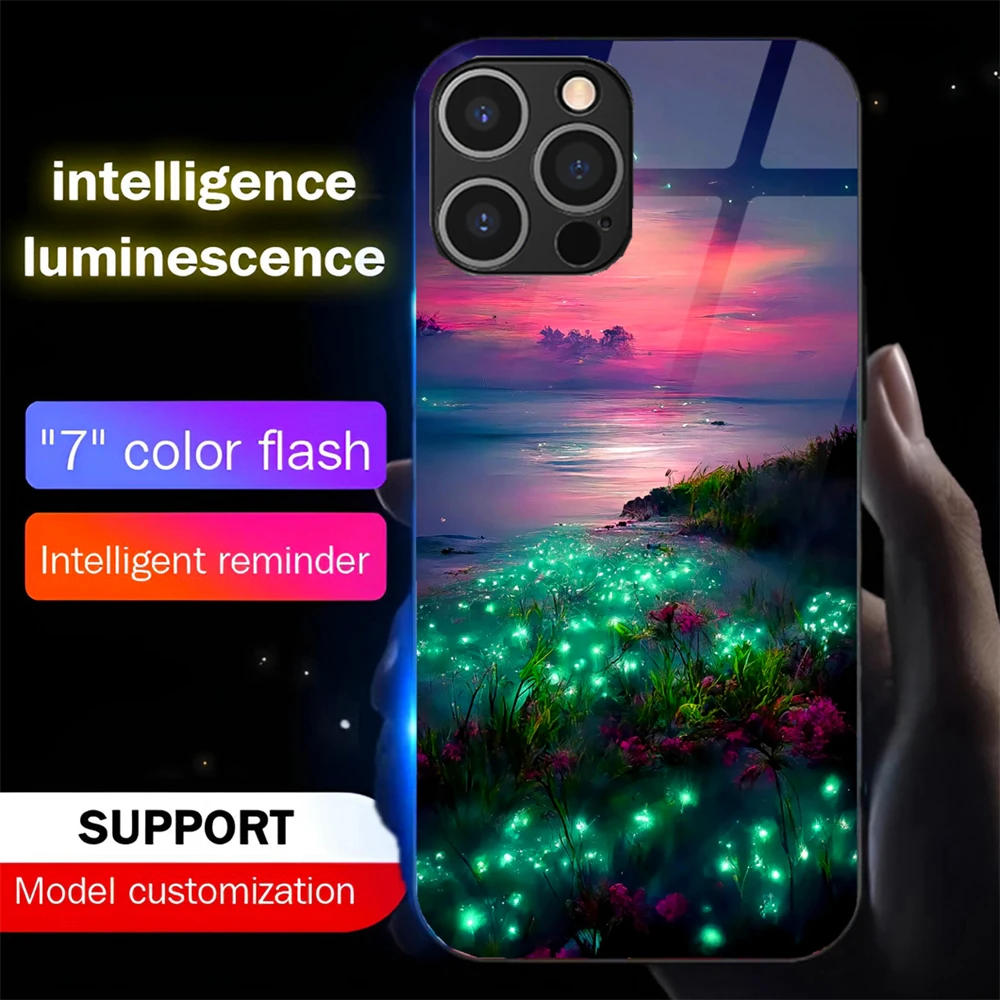 2026 Pretty Galaxy Beach Sound Control LED Flash Cases Leuchtende Glasabdeckung für iPhone Air 17 16 E 15 14 13 12 11 Pro Max