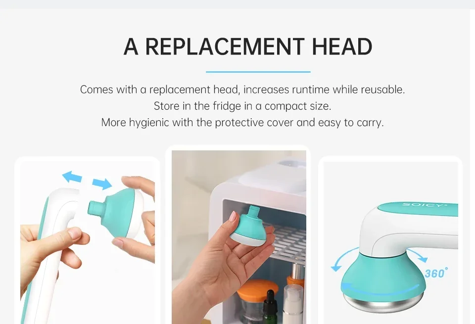 masajeador rodillo facial de hielo con 2 cabezales, herramienta de enfriamiento de la piel, masajeadores para cuello, cara y ojos, rodillo de masaje para aliviar el cuerpo, enfriador de sello Derma » masajeador rodillo facial de hielo