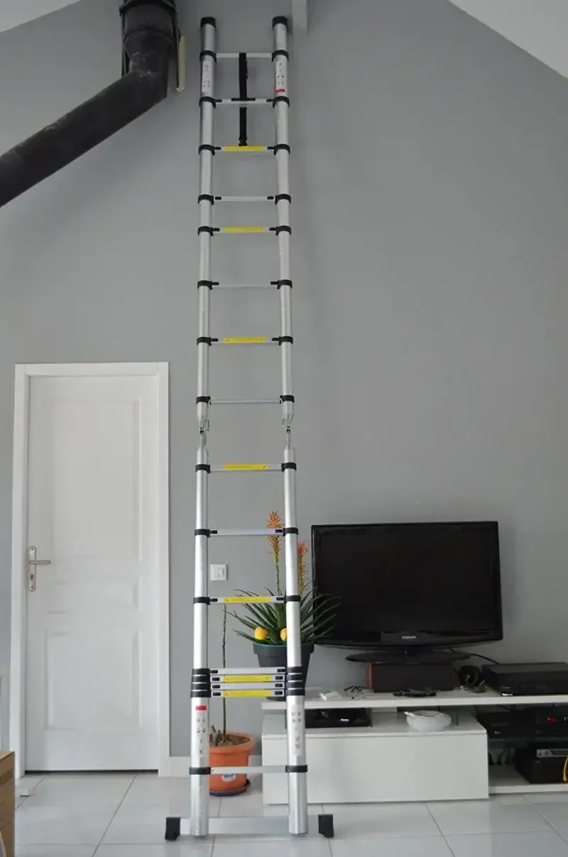 1.9M＋1.9M Foldable Telescopic Ladder Safely Extends Herringbone Ladder Space-saving Straight Ladders Thickened Aluminum Ladders