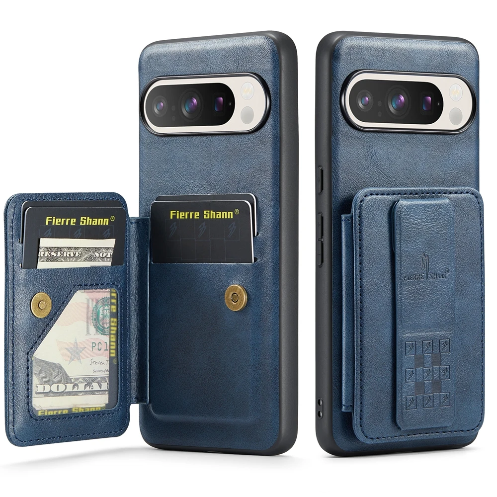 Magnetic Leather Wallet Phone Case with Strap and Card Holder