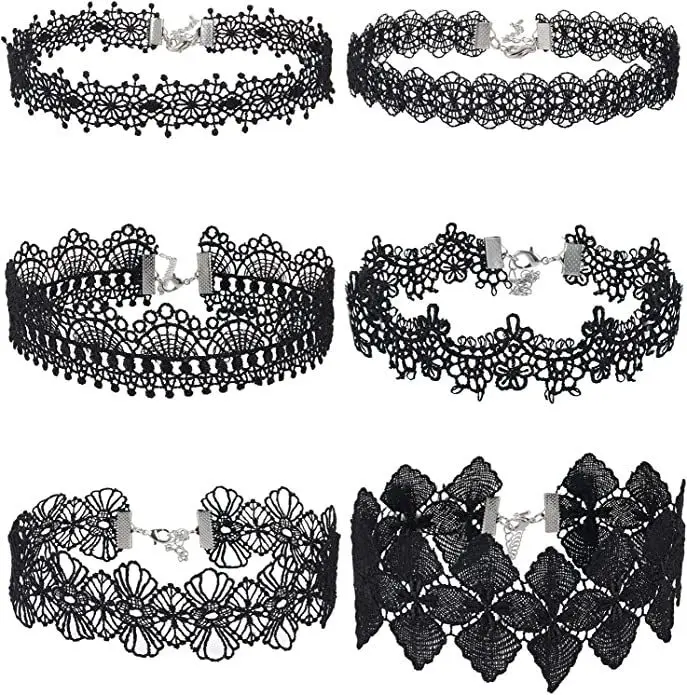 Women Choker Leaf Tassel Neck Jewelry Lace Gothic Vintage Velvet Rose Beads Flower Necklace