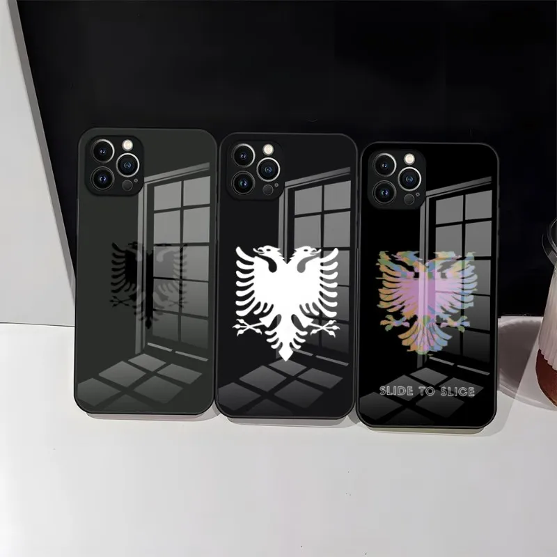 Funda de teléfono con bandera de Albania, carcasa trasera de vidrio templado para IPhone 14 Pro Max 15 12 11 13 Mini X XR XS 8 7 6 Plus SE