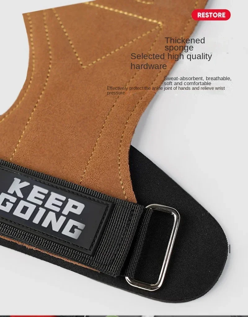 Deadlift Weightlifting Gloves, Cowhide Palm Guards, Pull-up Wrist Guards, Horizontal Bar Pull-up Back Grip Belt, Hand Guards