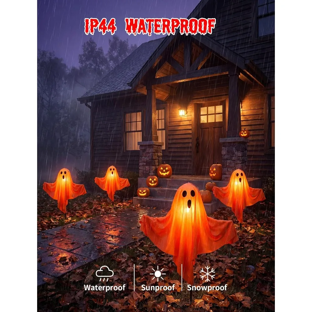 Halloween Light-Up Hanging Ghost Decoration - Spooky White Ornament for Trees, Windows, and Walls (50x40cm)