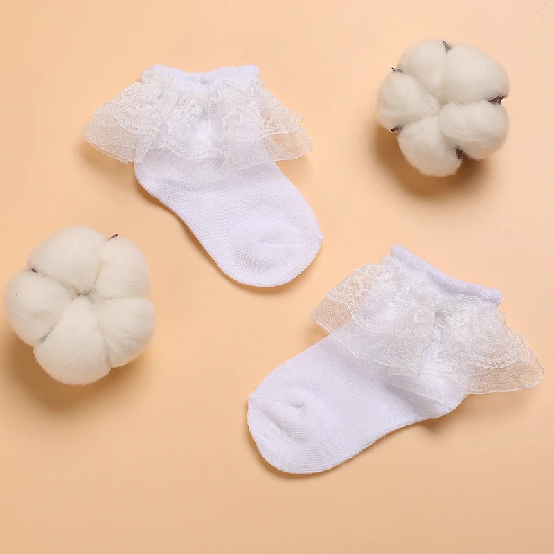 4 pairs of white versatile and adorable cotton baby socks for 0-1 year old newborn boys and girls