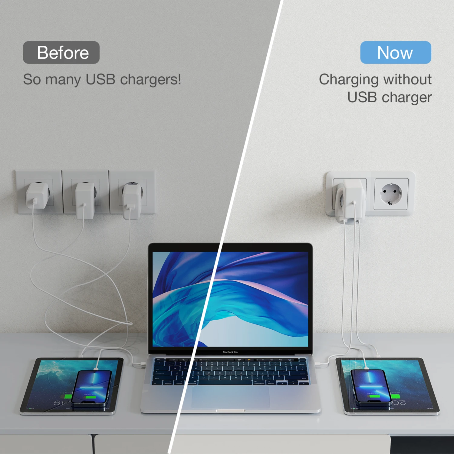 TESSAN USB Socket Adapter with 1 Outlet +2 USB, EU Plug Portable Wall Socket Extender with Overload Protection for Home Travel Power Strip Plug Adapter Power Socket Wall Socket Extender