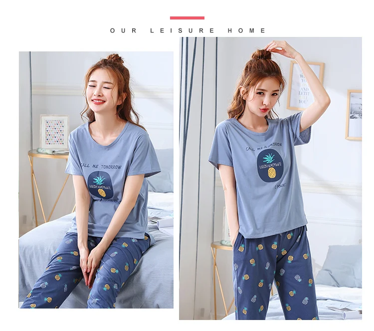 cute pjs Spring Women Pajamas Short Sleeve Pijama Female Pajama Set 5XL Pyjamas Cotton Pajamas For Women Sleepwear Homewear Sleep Lounge cute pajamas for women