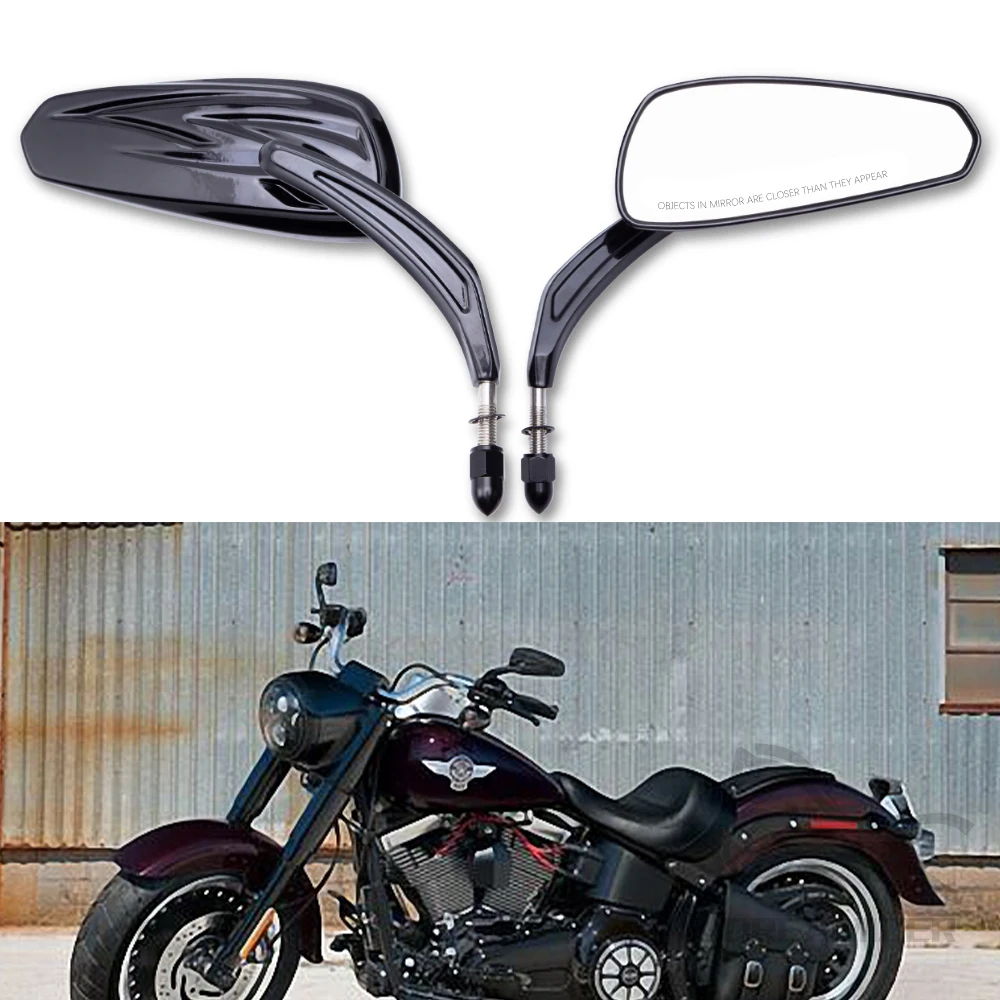 Harley-Davidson フレイムデザインミラー Motorcycle Flaming Chrome/Black Side Mirrors for Harley