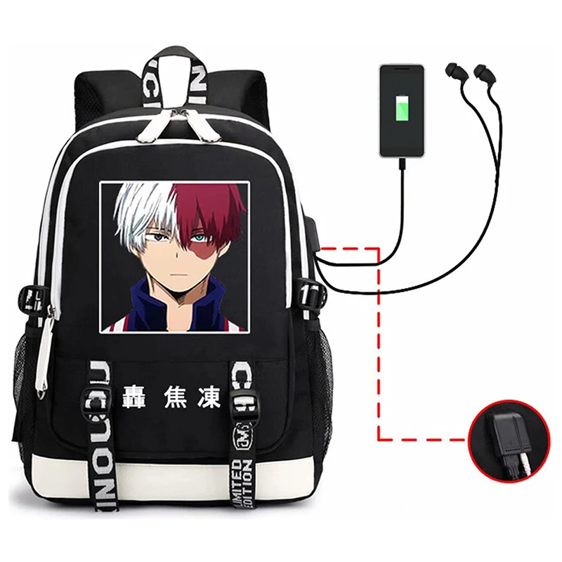 

Рюкзак моя геройская Академия с USB-портом для зарядки аниме MHA Todoroki Shoto косплей сумка для книг сумка для ноутбука школьный рюкзак