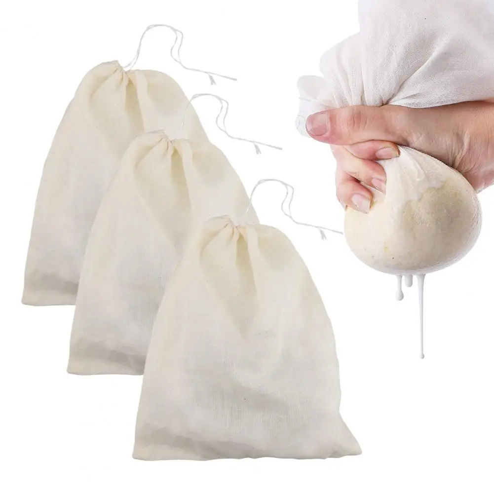 1 5 10pcs Mesh Bag Bolsa De Tela Cotton Linen Reusable Food Filter Mesh Bag  Nut Milk Bean Muslin Fish Soup Cook Boiling 26X20cm