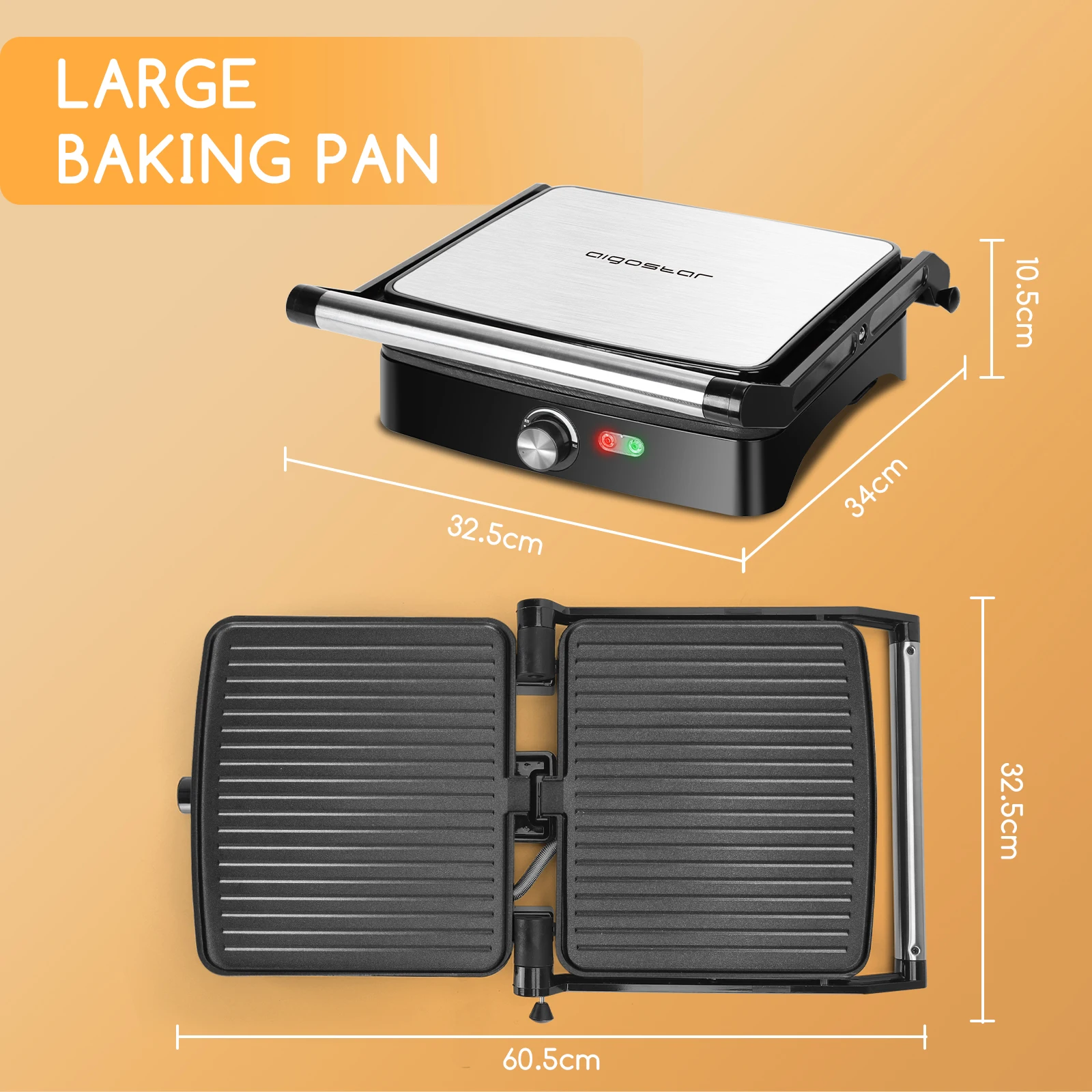 Panini - Parrilla de prensa, sandwichera Aigostar de 1200 W con placas  antiadherentes de cerámica, abre 180 grados para cualquier tamaño de  alimentos