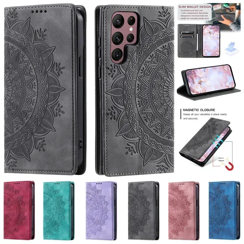 Leather Phone Case Totem Flower Magnetic Case for Xiaomi Redmi Note 13 4G Note13 Pro+ Plus Note 12 Pro 5G Redmi 13C Capa Wallet Leather Phone Case