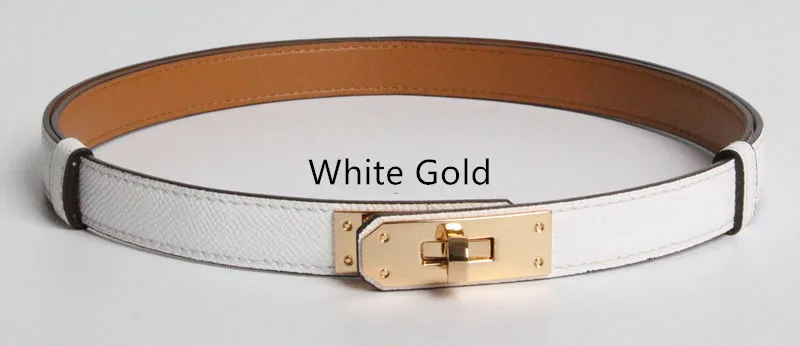 White Gold Luxury High-Quality Women's Genuine Leather 1.8cm Wide Belt