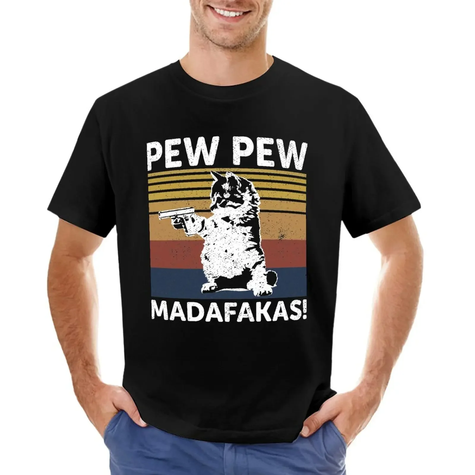Cat Pew Pew Madafakas Vintage T-Shirt kawaii clothes tees animal prinfor boys mens graphic t-shirts hip hop