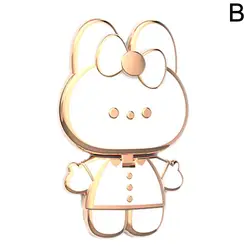Universal Metal Cat Phone Stand and 2-in-1 Finger Holder with Makeup Mirror (White)