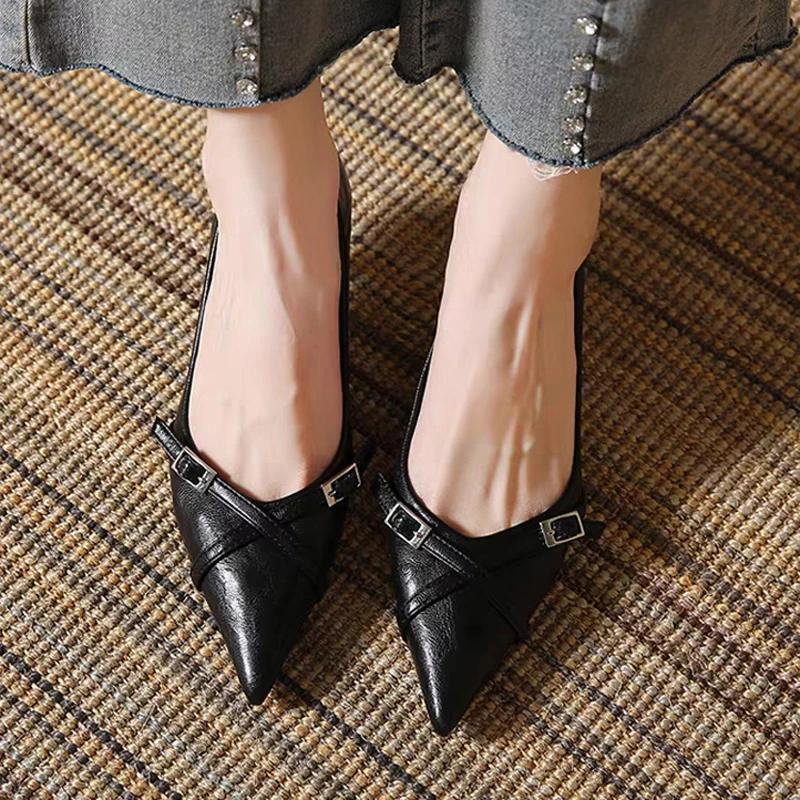 Aphixta Angola Red 4cm High Heel Pumps Sexy Belt Buckle Dec Woman Shoes Elegant Women Pumps Pointed Toe Patent Leather Shoes