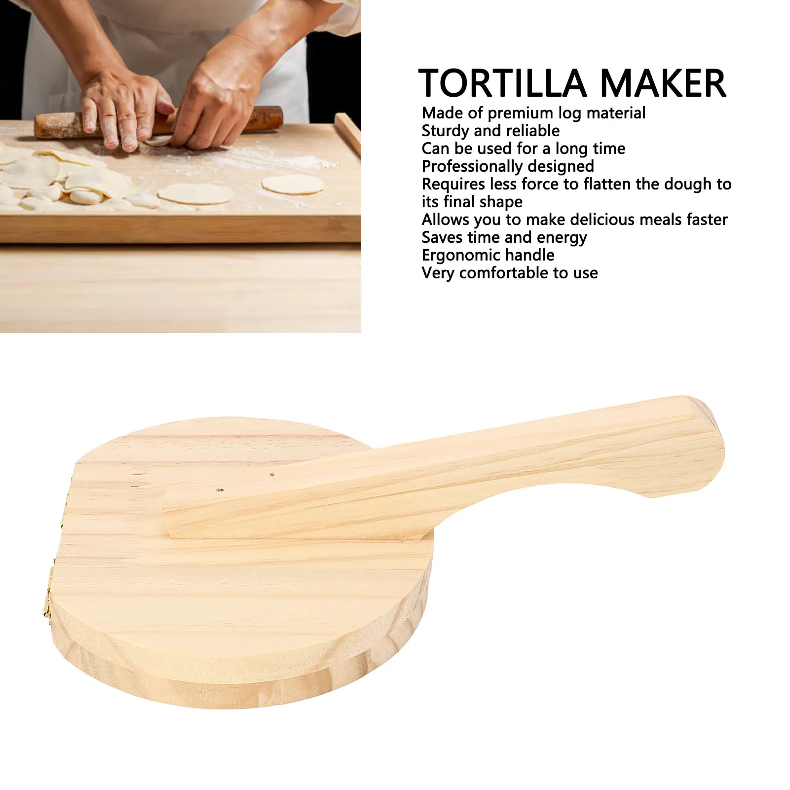 Tortilla Press Wooden Ergonomic Handle Manual Tortilla Presser Maker ...