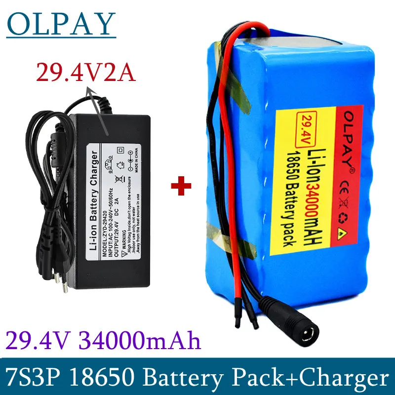 

29.4V 34Ah 7s3p 18650 battery lithium battery 24v 34000mAh electric bicycle moped electric lithium ion Battery pack + 2A Charger