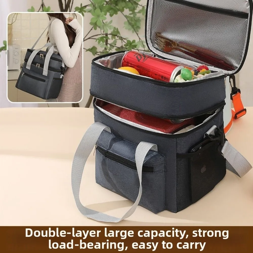 Large Capacity Insulated Lunch Bag Double Layer with Shoulder Strap ...