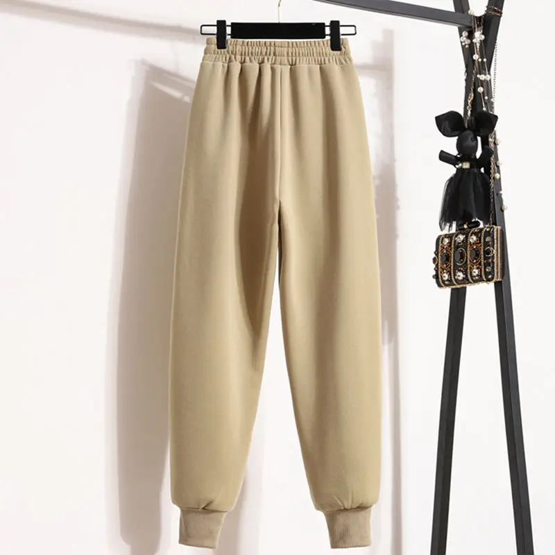 Thick Fashion Solid Color Sports Pants for Female Autumn Winter Women's Clothing Korean Casual Drawstring Elastic Waist Trousers