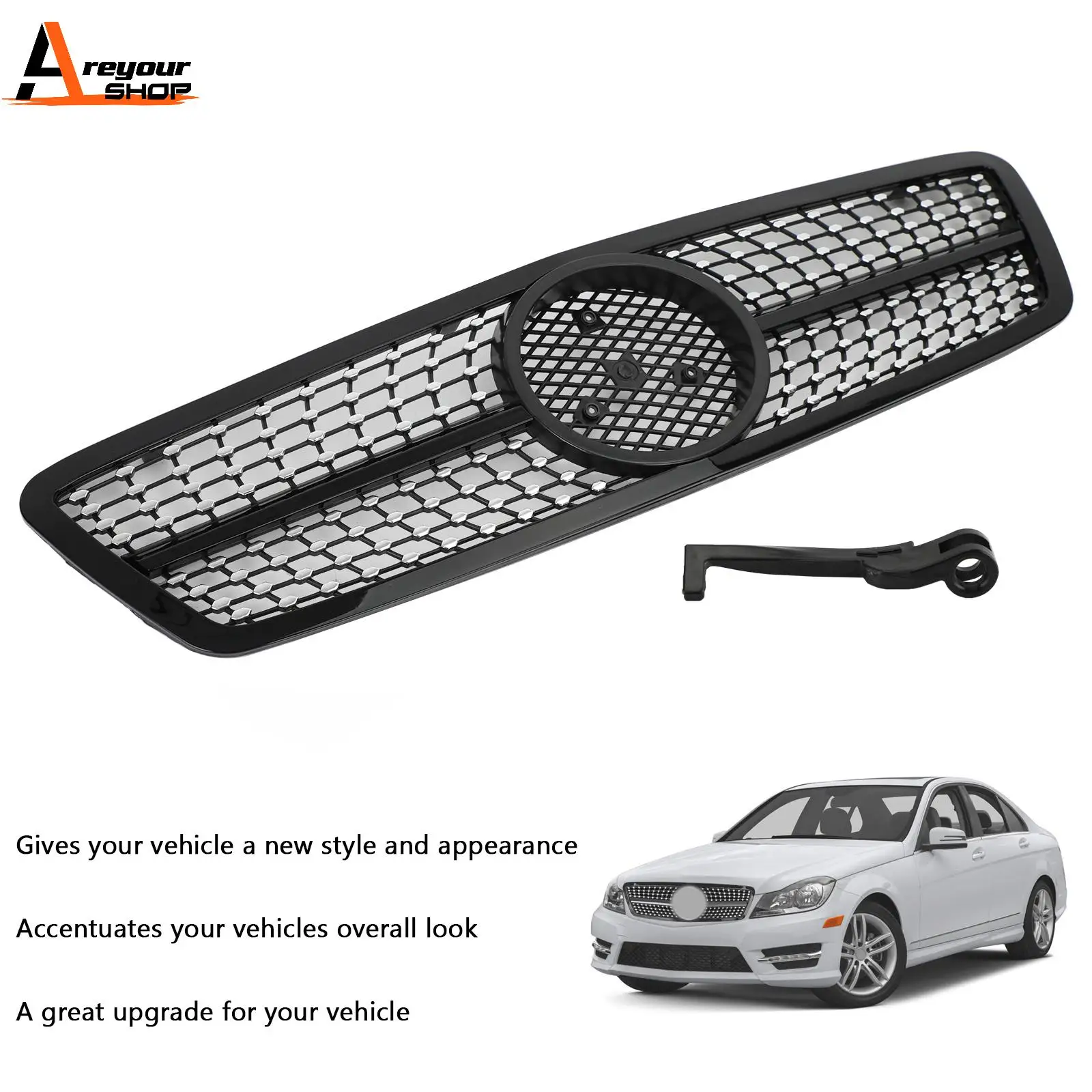 

Areyourshop C63 AMG Style Grille Black Diamond for Benz W203 Sedan 2001-2007 4 Door C230 C320 C240