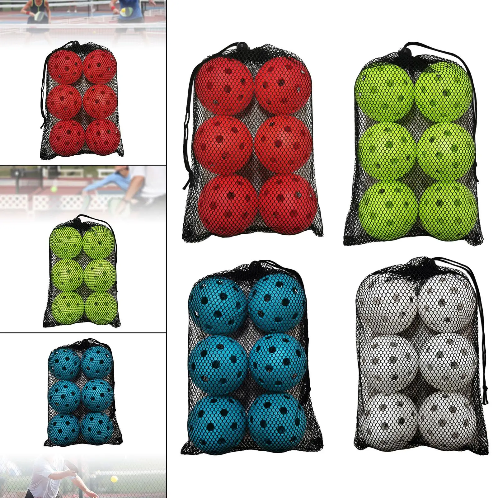 6 Pack Outdoor Pickleball Balls, 40 Holes, High Elasticity Durable Pickle Ball