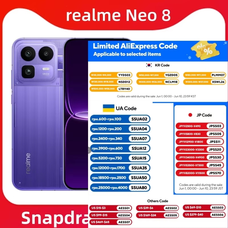  Unlocked New realme Neo 8 Mobile Phone 6.78'' 165Hz AMOLED Screen 8000mAh Battery 80W SuperCharge 50MP Main Camera Google Play