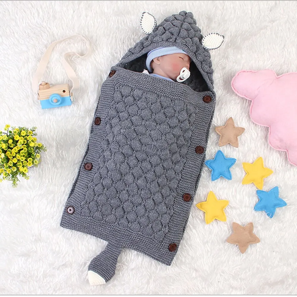 New Baby Winter Swaddle Wrap Blankets Knitted Toddler Infant Baby Swaddle Kids Warm Stroller Crib Envelope Newborn Blankets
