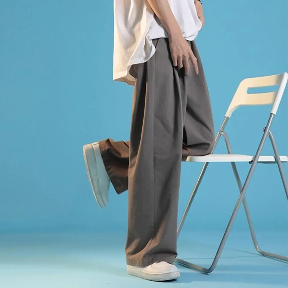 Description Picture 6 of itemMen Straight Pants Streetwear Men's Drawstring Sweatpants with Wide Leg Deep Crotch for Casual Sports Style Elastic Waist Loose