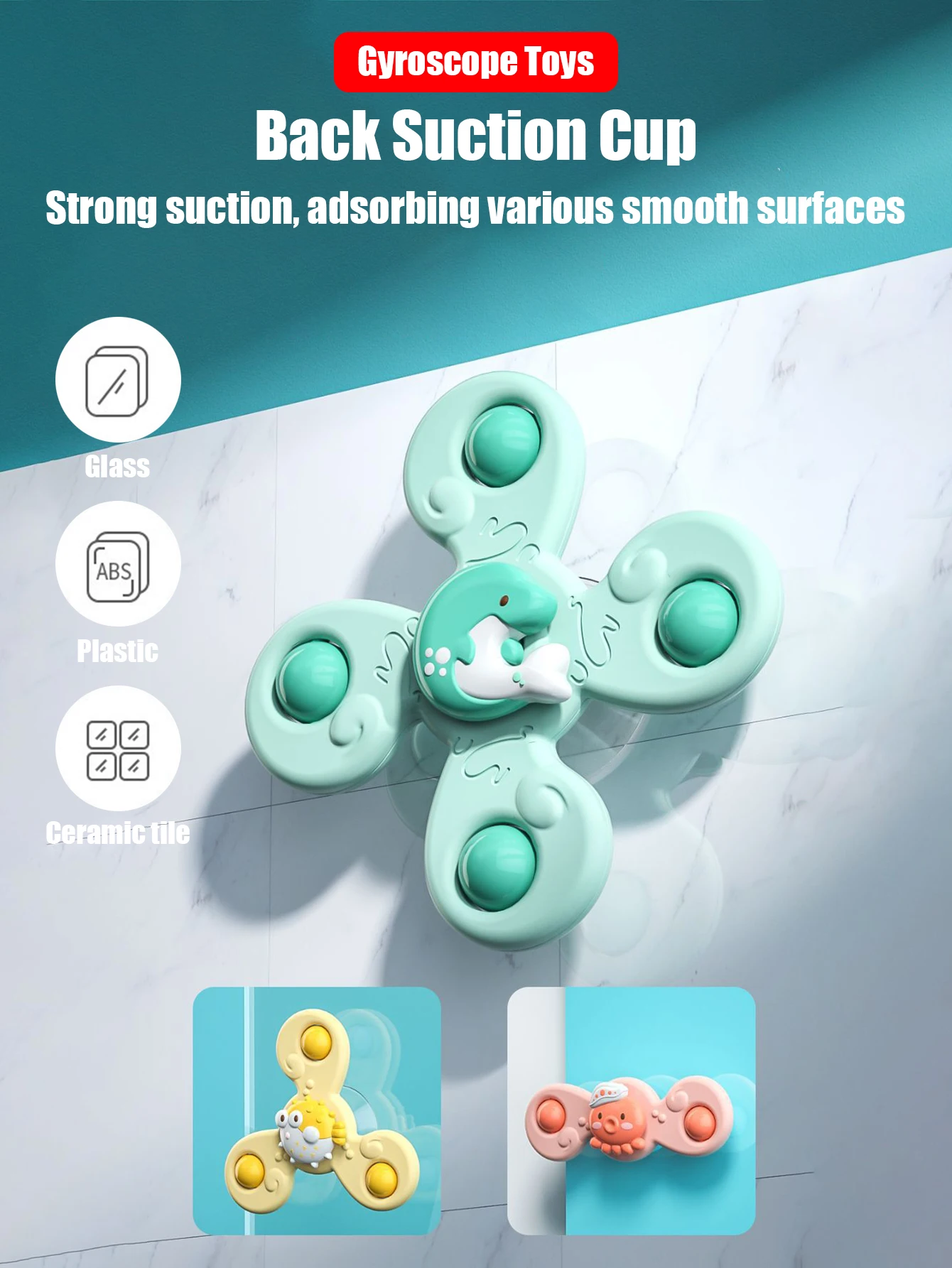 3Pcs/Set Baby Bath Toys Funny Bathing Sucker Spinner Suction Cup Cartoon Rattles Fidget Educational Toys For Children Boys Gift 2