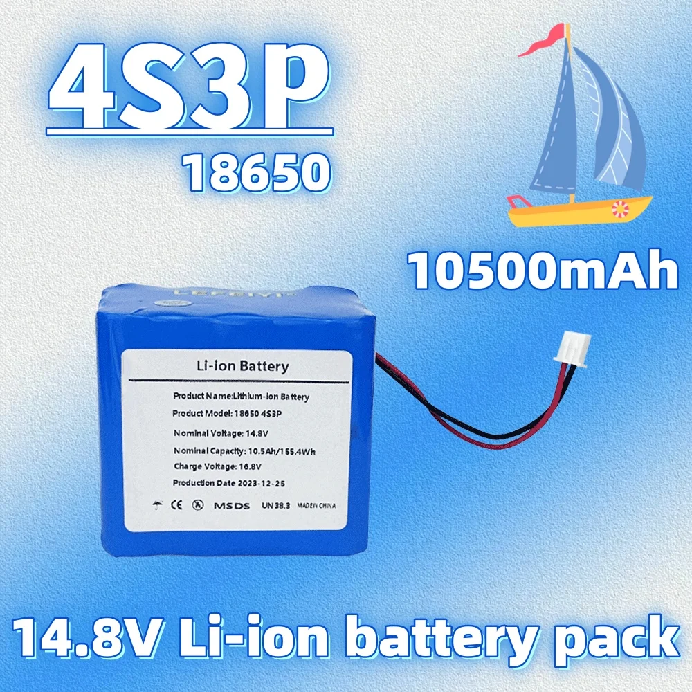 

4S3P 14.8V 10500mAh For Night Fishing Lamp Heater Miner's Lamp Amplifier Etc 18650 Li-iom Battery Pack with BMS