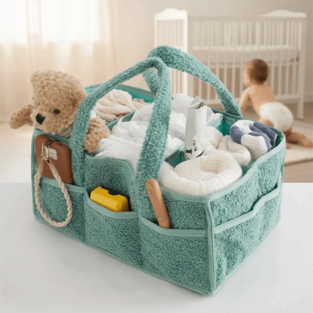 Multifunctional Baby Diaper Bag Large Capacity Removable Divider Diaper Storage Basket with Handle Diaper Organizer Boys Girls