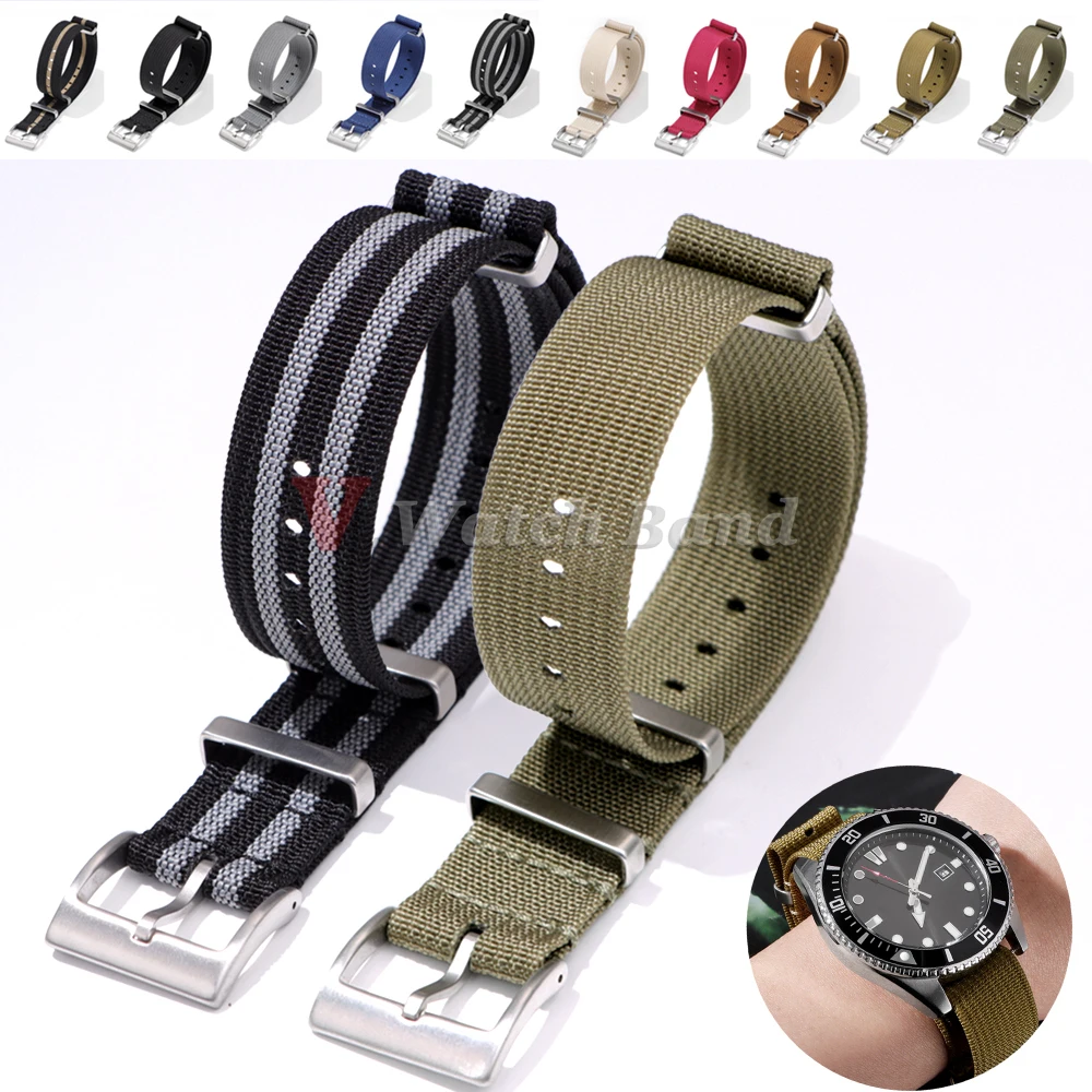 Military Style Nylon Watch Strap – Brown, Green, Black Band Replacement 18mm, 20mm, 22mm