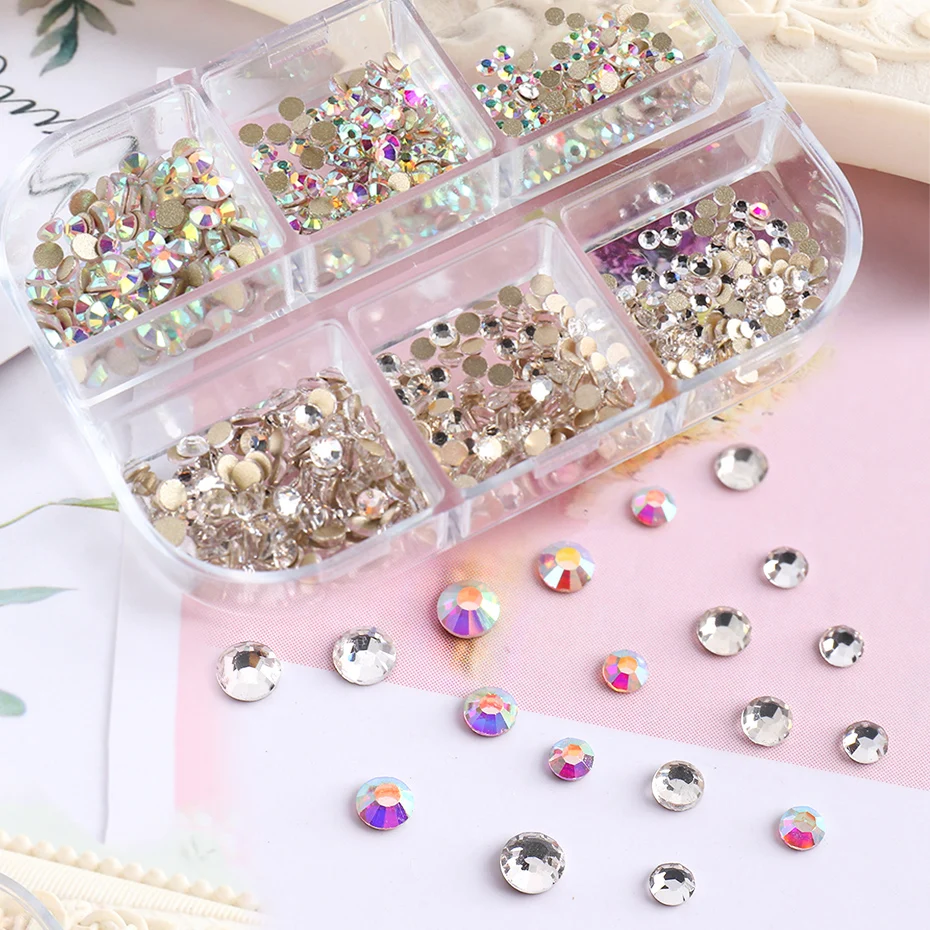 Crystal Glass Nails Art Rhinestones Ab White Nail Stones Flatback Diamond  Nail Art Design Charm Gems Nails Accessories Sa1926 - Rhinestones &  Decorations - AliExpress