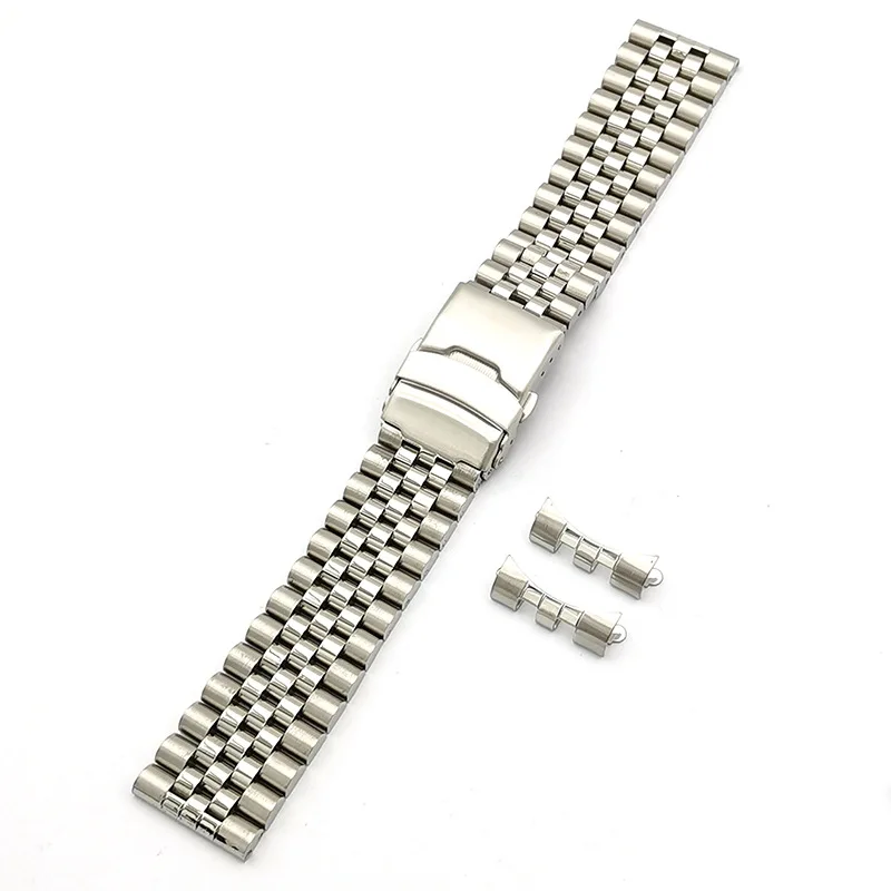 20mm 22mm Safety Buckle Stainless Steel Jubilee Curved End With Flat End Solid Oyster Watch Strap Fit For Watch