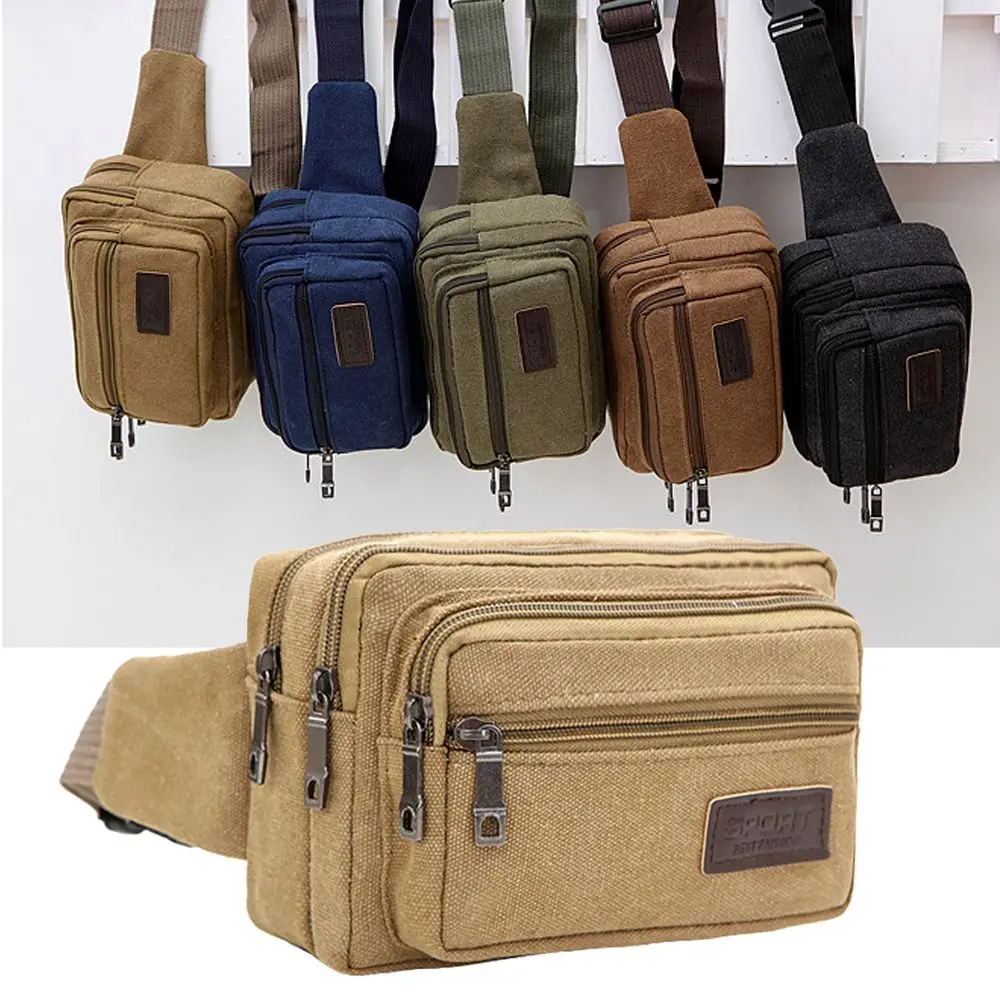 Waist Bag For Men Canvas Fanny Pack Multifunction Pocket Belt Travel Shoulder Bag