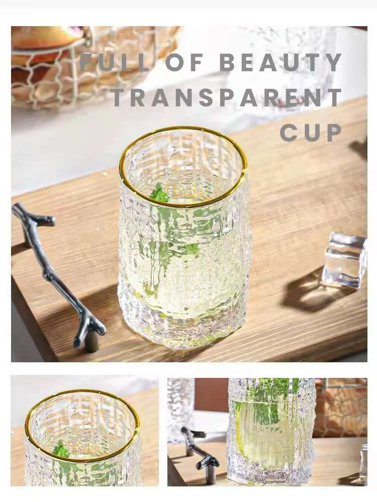 Ice Texture Gold Trimmed Crystal Drink Glass 300 &Amp; 400Ml