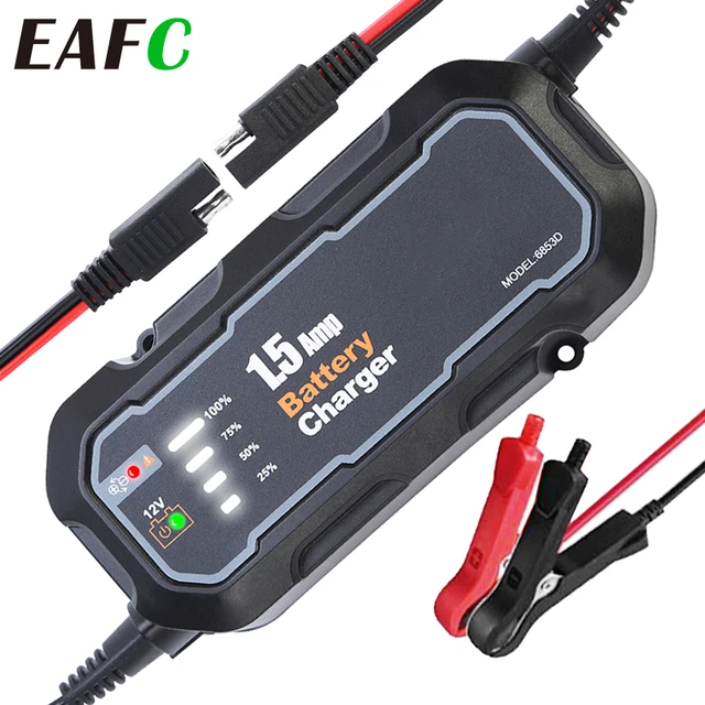 Cargador de batería de motocicleta de 1500mA, herramienta de carga de  batería inteligente automática, para coche mantenedor/RV/ATV/Barco, cargador  de goteo con LED - AliExpress