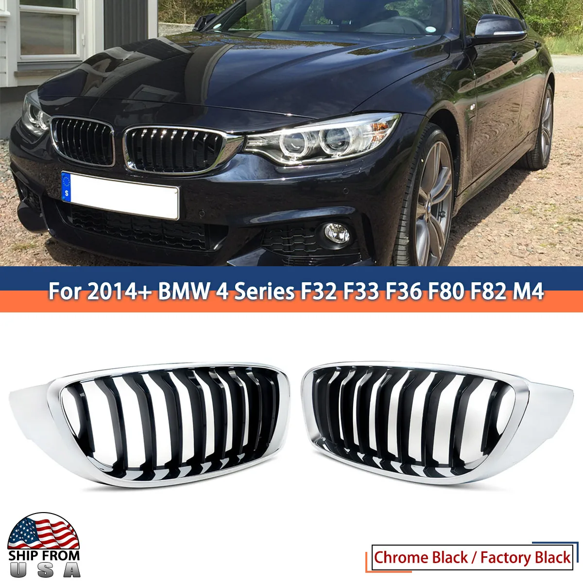 Для 2014 + BMW F32 F33 F36 F80 M4 435i 440i хромированная Черная Правая передняя решетка