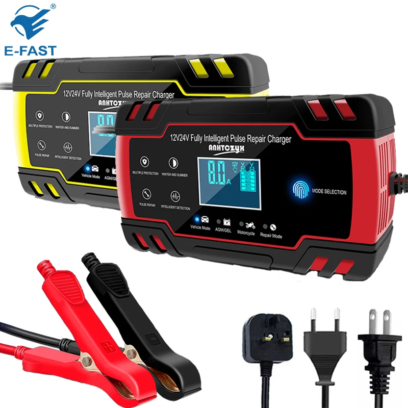 ANHTCzyx Car Battery Charger 12v 8a 24v 4a Smart Fast Charging AGM GEL