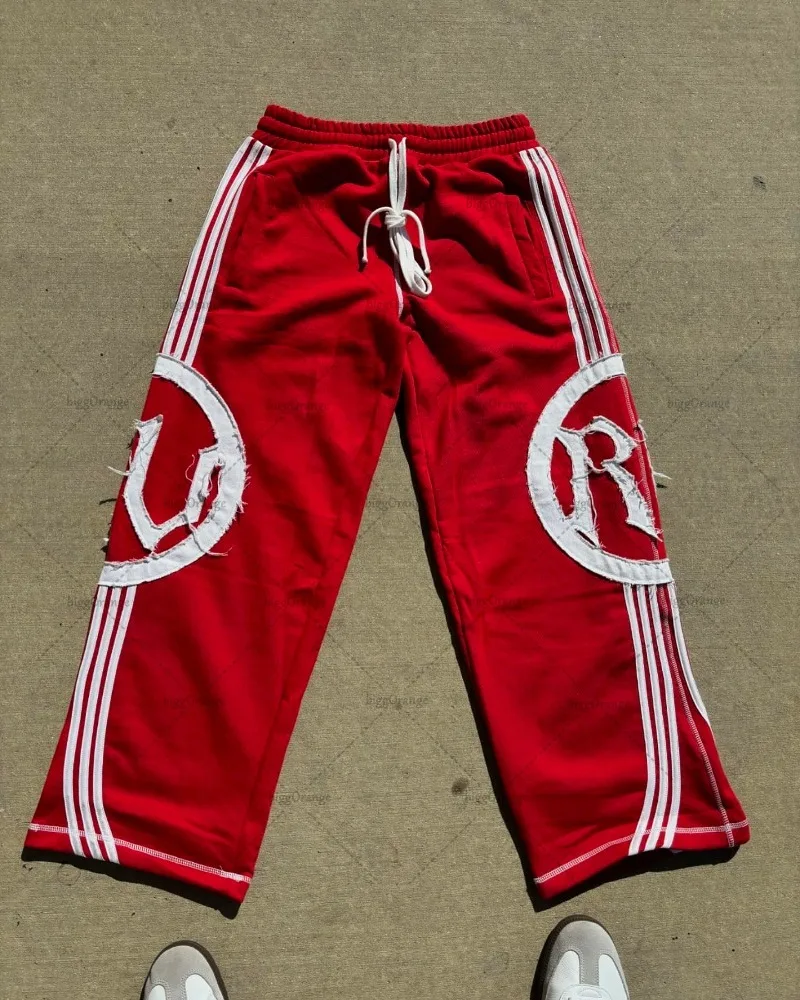 Y2k European and American Hip-hop Street Harajuku Casual Wide-leg Pants with Personalized Splicing Striped Drawstring Sweatpants casual pants sports pants casual sports pants