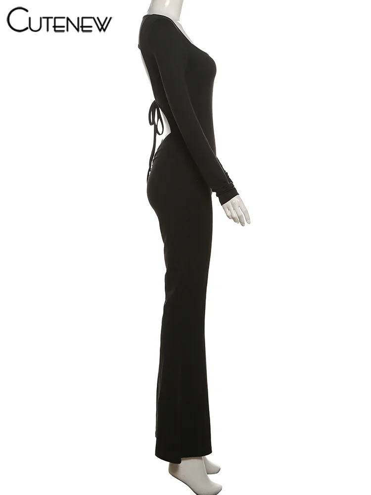 Sporty Jumpsuits Women Concise Casual Autumn New Square Neck Long Sleeve Skinny Stretch Overalls Basic Female One Piece