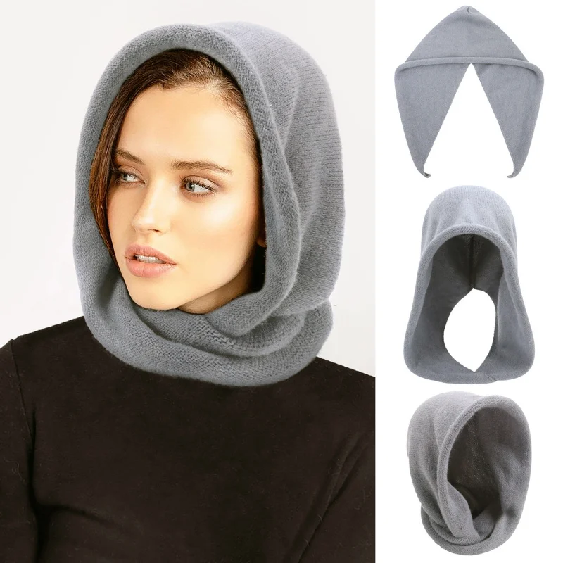 Women's New Winter Scarf In One Set Balaclava Hat Imitation Cashmere Knitted DIY Baotou Cap Woolen Pullover Hats