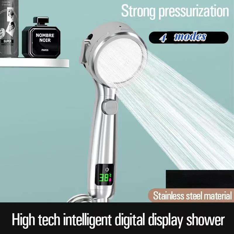 

2022 New Temperature Display Shower Head Handheld Nocharging bathroom accessories High Pressure Water Saving 4 Modes Shower Head
