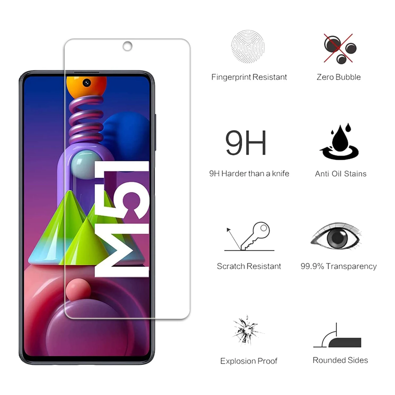 1/4Pcs Tempered Glass For Samsung Galaxy M51 Screen Protector