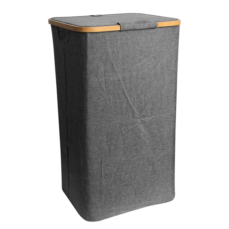 

Clothes Hamper With Lid,Bamboo Dirty Laundry Baskets With Handle,Collapsible Laundry Hamper For Clothing Organizing