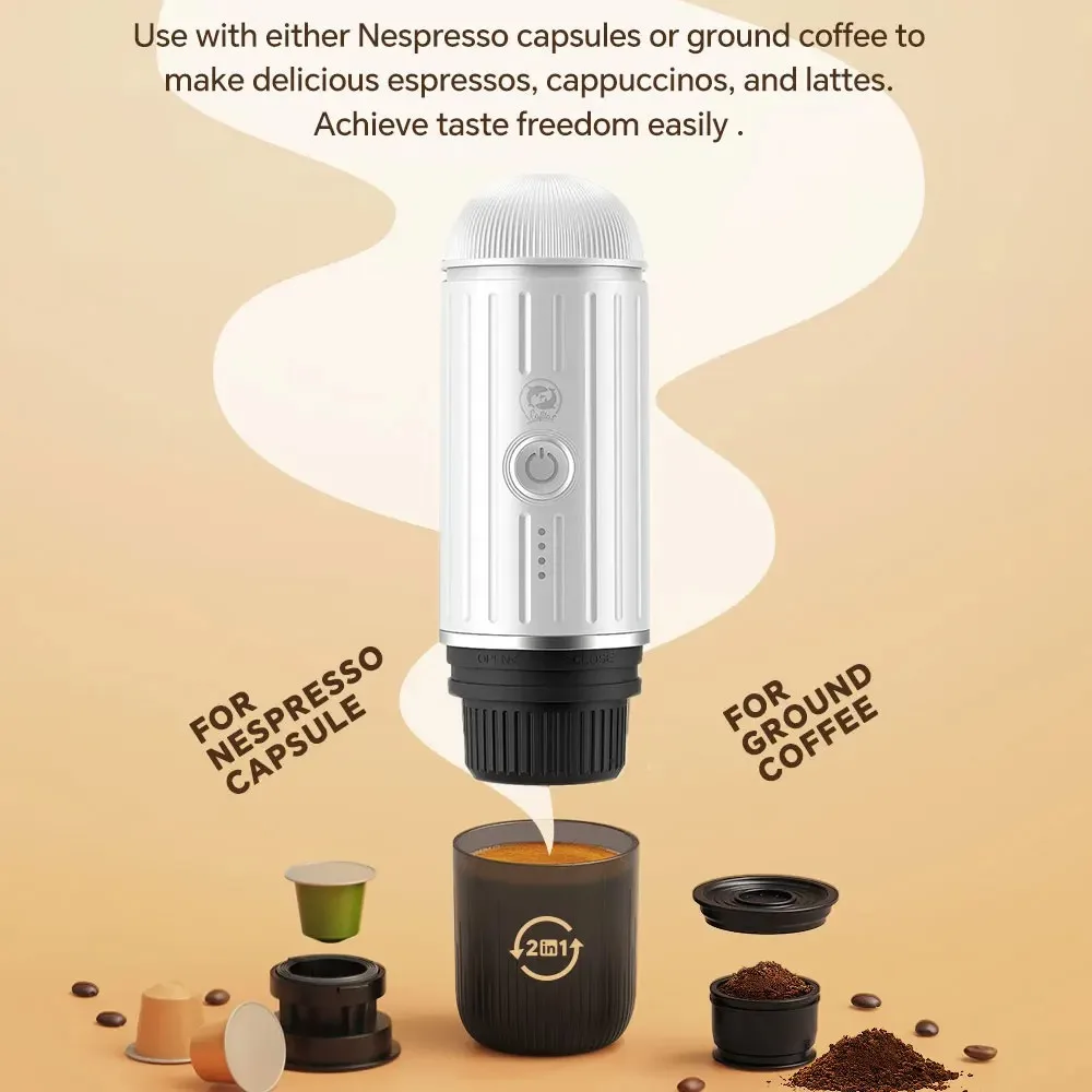 Portable Type-c Rechargeable Coffee Machine Hot/Cold Water Expresso Coffee Maker 2in1 Fit Capsule Ground for Outdoor Cafetiere 2