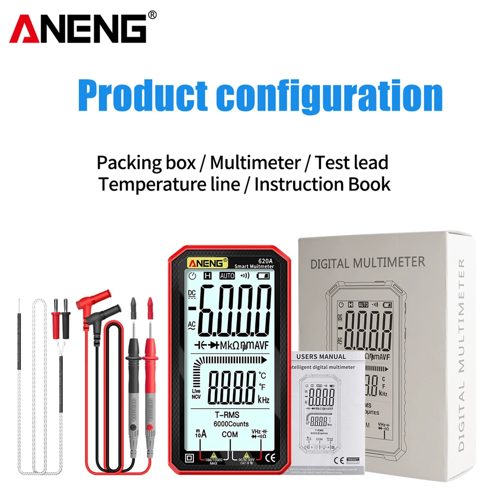 ANENG 620A Digital Multimeter Testers 6000 Counts RMS Auto Resistance Measure KE 