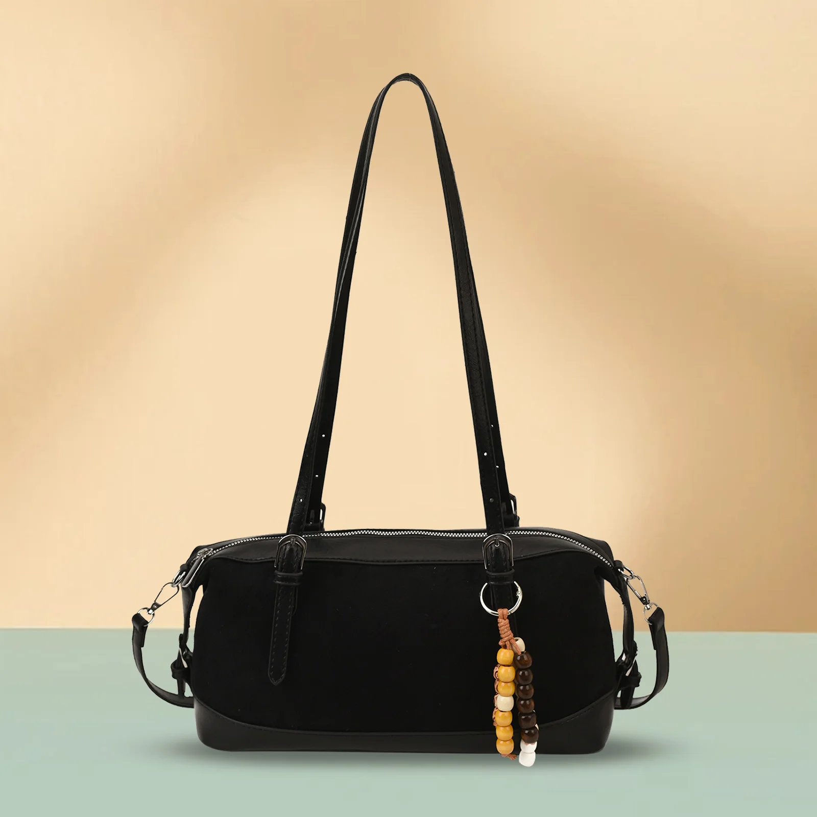 Women Girls PU Leather Single Shoulder Handbag with Zipper One Shoulder Armpit Bag Top-Handle Boston Bag for Outings Commuting